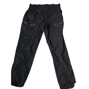Wearables Black Cargo Pants Women's M Smocked Waist Zip‎ Pockets Distressed Hem